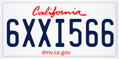 CA license plate 6XXI566