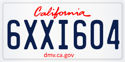 CA license plate 6XXI604