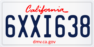 CA license plate 6XXI638