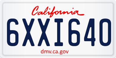 CA license plate 6XXI640