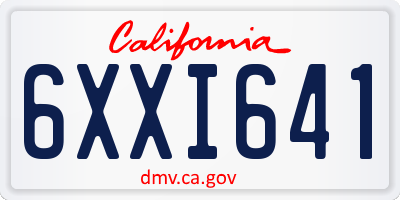 CA license plate 6XXI641