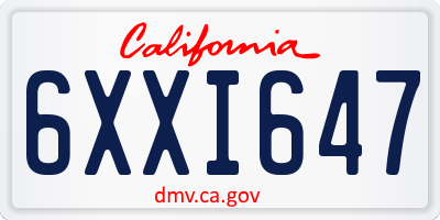 CA license plate 6XXI647