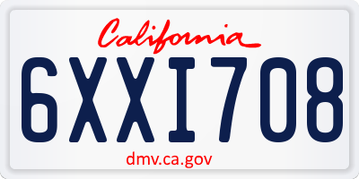 CA license plate 6XXI708