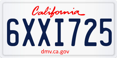 CA license plate 6XXI725