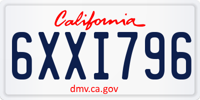 CA license plate 6XXI796