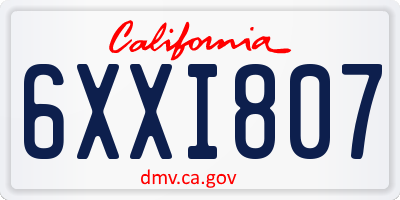 CA license plate 6XXI807