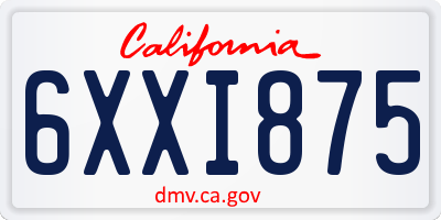 CA license plate 6XXI875