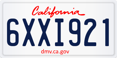 CA license plate 6XXI921