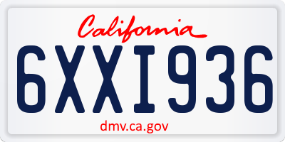 CA license plate 6XXI936
