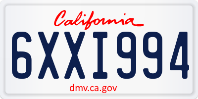CA license plate 6XXI994