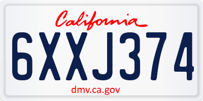 CA license plate 6XXJ374