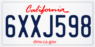 CA license plate 6XXJ598