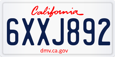CA license plate 6XXJ892