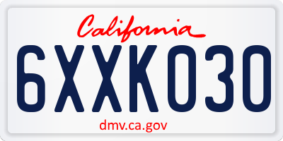 CA license plate 6XXK030
