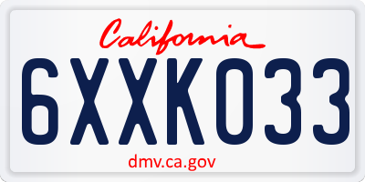 CA license plate 6XXK033