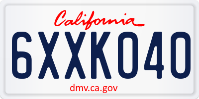 CA license plate 6XXK040