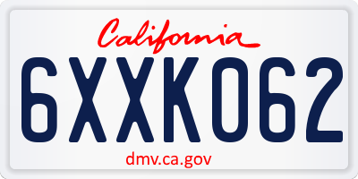 CA license plate 6XXK062