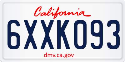 CA license plate 6XXK093