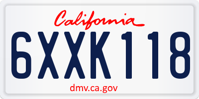CA license plate 6XXK118