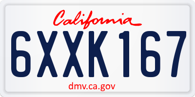 CA license plate 6XXK167