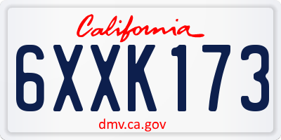 CA license plate 6XXK173