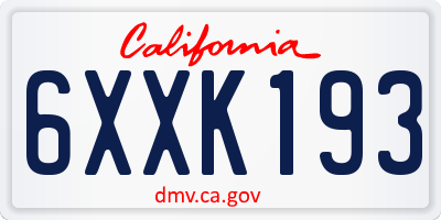 CA license plate 6XXK193