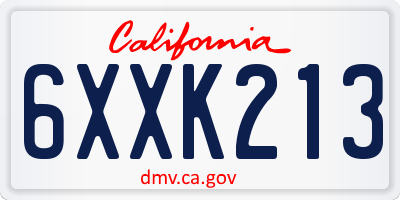 CA license plate 6XXK213