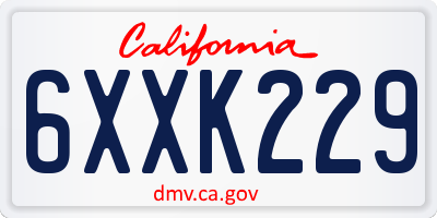 CA license plate 6XXK229