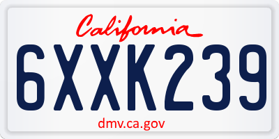 CA license plate 6XXK239
