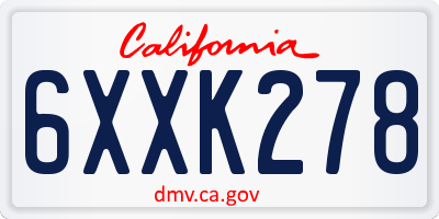 CA license plate 6XXK278