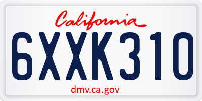 CA license plate 6XXK310