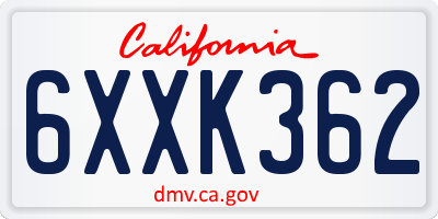 CA license plate 6XXK362