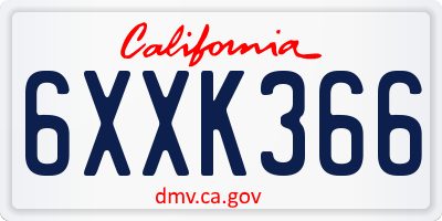 CA license plate 6XXK366