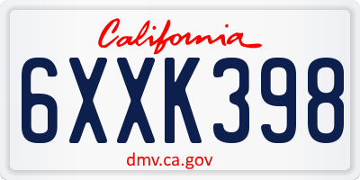 CA license plate 6XXK398