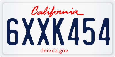 CA license plate 6XXK454