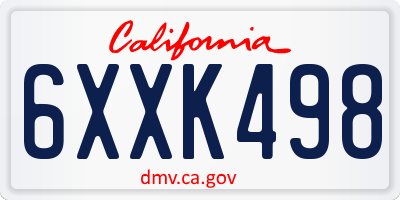 CA license plate 6XXK498