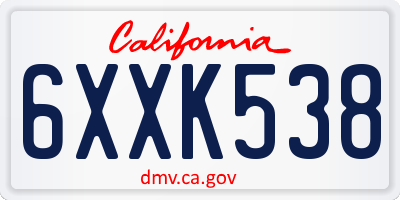 CA license plate 6XXK538