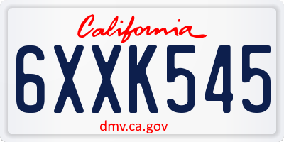 CA license plate 6XXK545