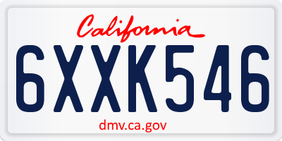 CA license plate 6XXK546