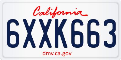 CA license plate 6XXK663