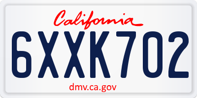 CA license plate 6XXK702