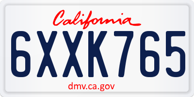 CA license plate 6XXK765