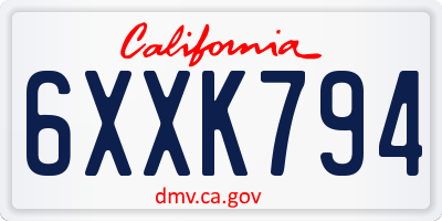 CA license plate 6XXK794