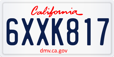CA license plate 6XXK817