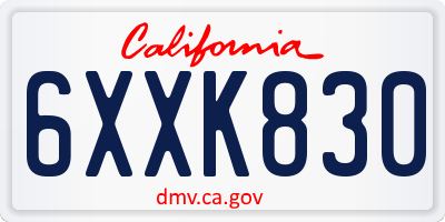 CA license plate 6XXK830