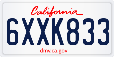 CA license plate 6XXK833