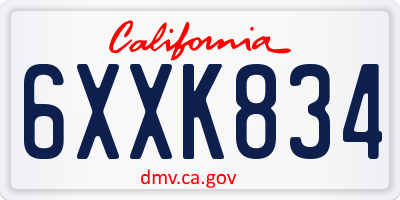 CA license plate 6XXK834