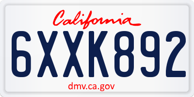 CA license plate 6XXK892