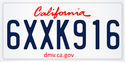 CA license plate 6XXK916