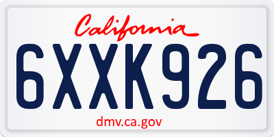 CA license plate 6XXK926